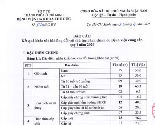 Kết quả khảo sát sự hài lòng đối với thủ tục hành chính do Bệnh viện cung cấp quý I năm 2026 2 Screenshot 2026 06 08 142644