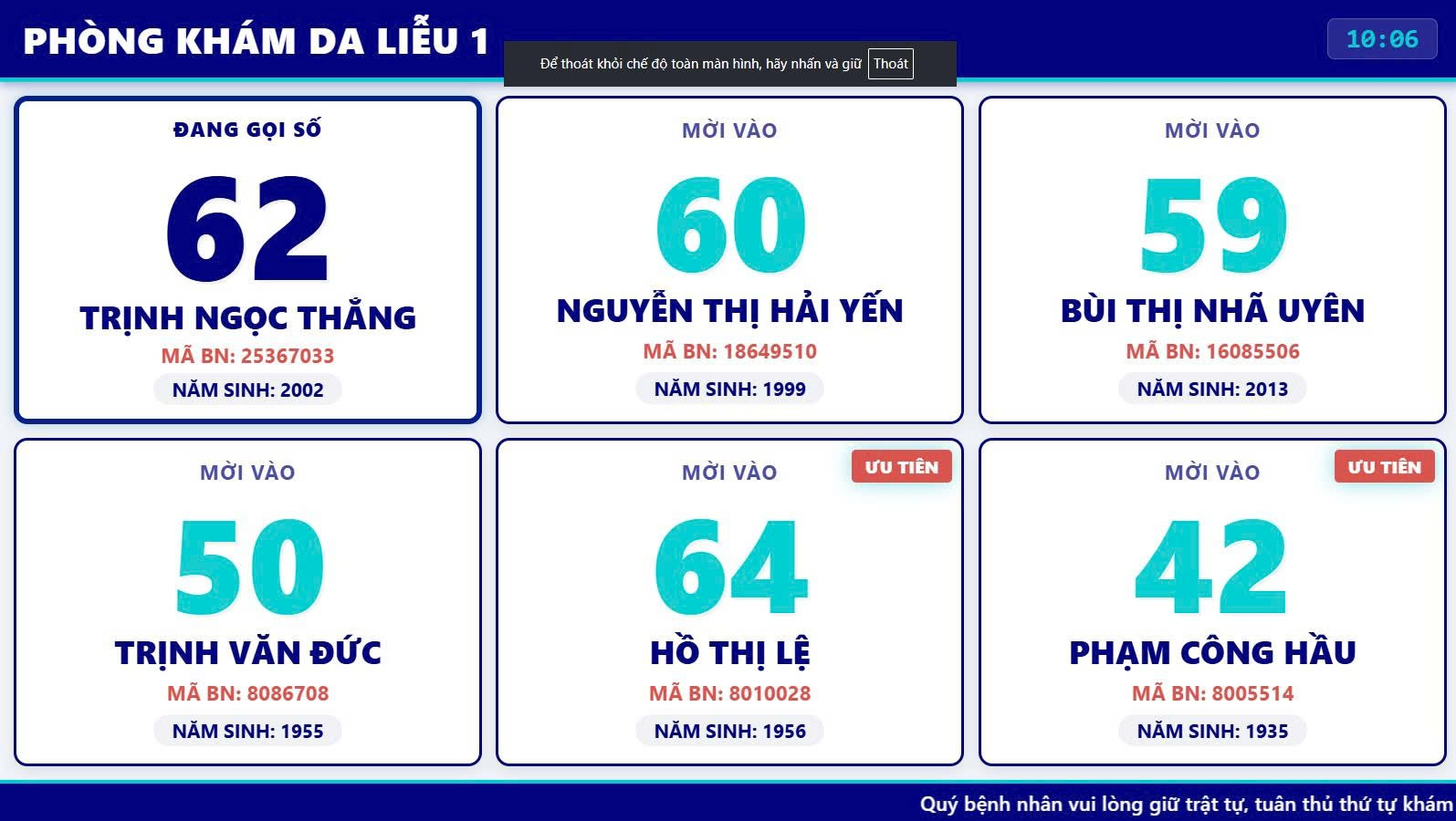 Hệ thống Gọi số Phòng khám và hiển thị màn hình tại Khu khám chữa bệnh chất lượng cao 1 23232