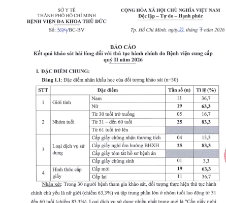 Báo cáo kết quả khảo sát sự hài lòng đối với thủ tục hành chính do Bệnh viện cung cấp quý II năm 2026 35 Screenshot 2026 10 12 162306