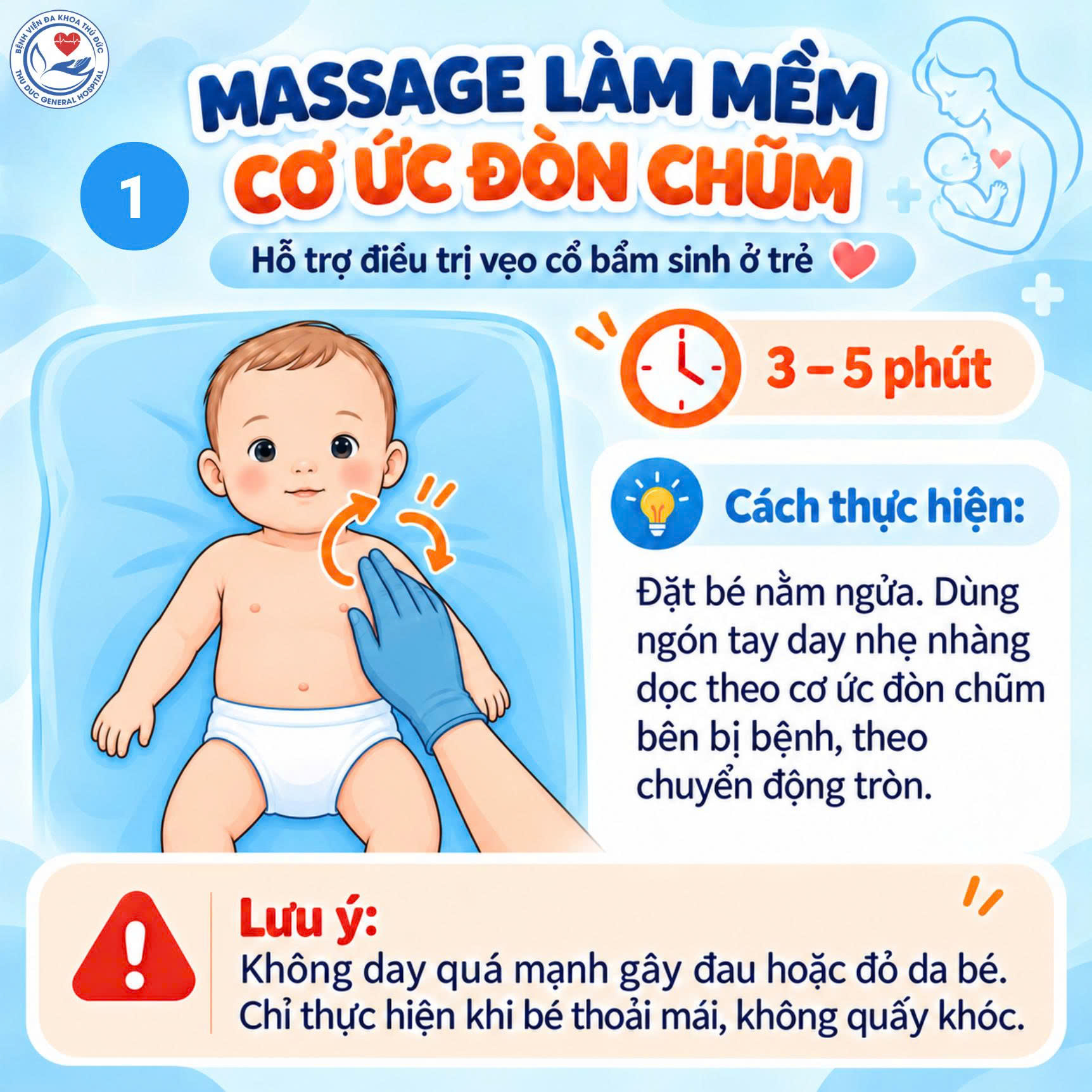 HƯỚNG DẪN MASSAGE VÀ KÉO GIÃN CƠ ỨC ĐÒN CHŨM HỖ TRỢ ĐIỀU TRỊ VẸO CỔ BẨM SINH Ở TRẺ