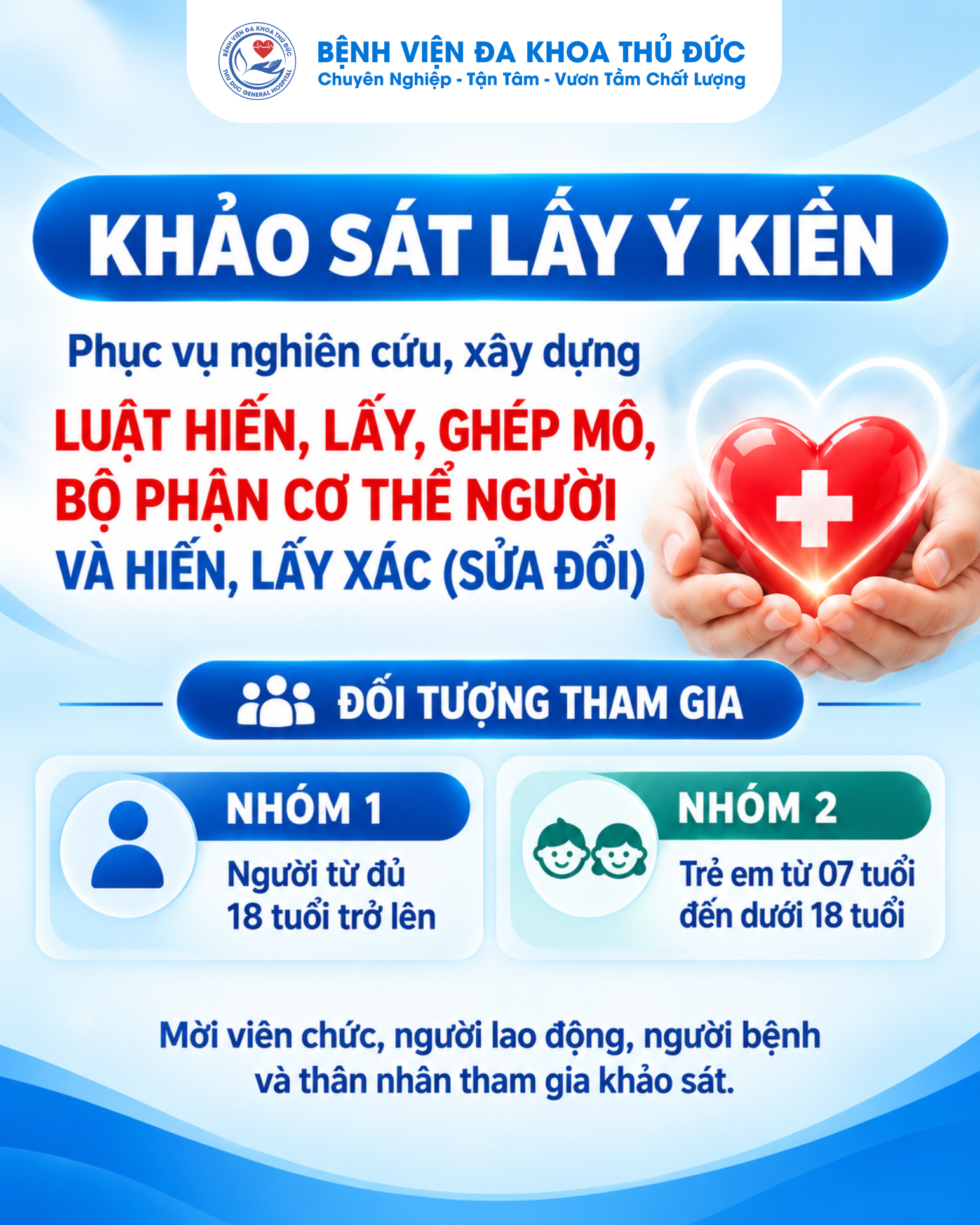 KHẢO SÁT LẤY Ý KIẾN PHỤC VỤ NGHIÊN CỨU, XÂY DỰNG LUẬT HIẾN, LẤY, GHÉP MÔ, BỘ PHẬN CƠ THỂ NGƯỜI VÀ HIẾN, LẤY XÁC (SỬA ĐỔI)